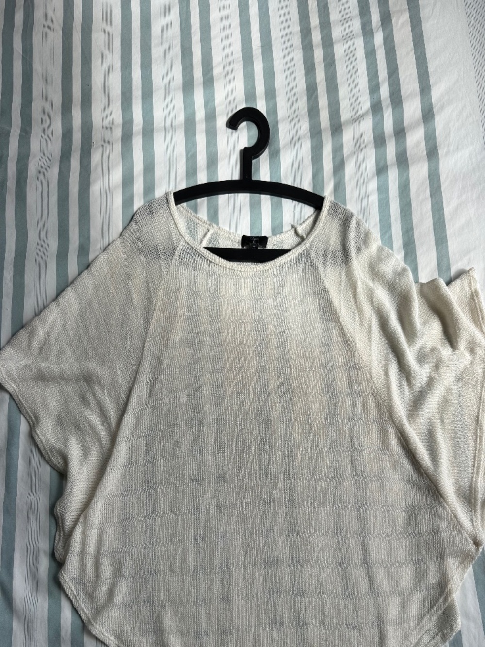 Aqua White Open Knit Short Sleeve Top M Made in USA